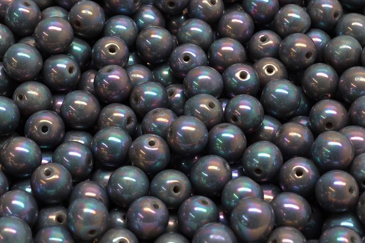 6mm Czech Round Druk Bead, Ashen Grey Nebula, 50 pieces